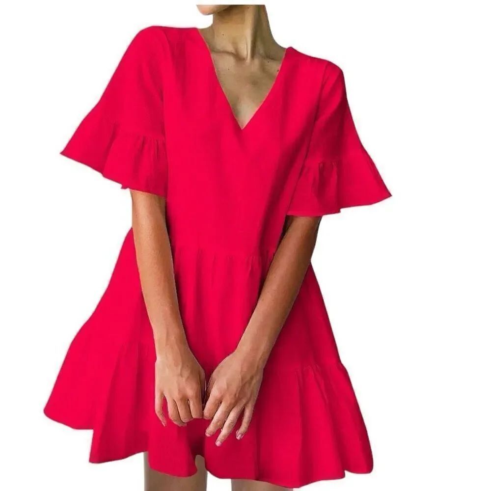 NWT Womens Fancyinn Red Flutter Sleeve Dress - Sz XS - Read Description